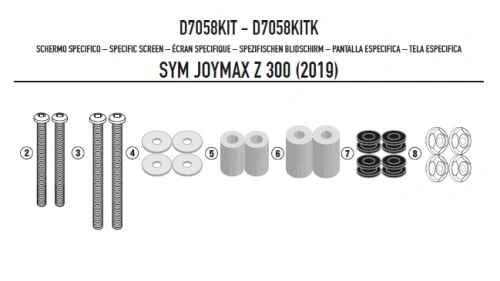 D7058KIT montážní sada pro plexi čiré 7056DT pro SYM Joymax Z 300 (19-20)
