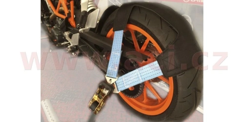 Popruh pro uchycení přední nebo zadní moto pneu při transportu