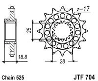 Řetězové kolečko JT JTF 704-15RB 15 zubů, 525 pogumované