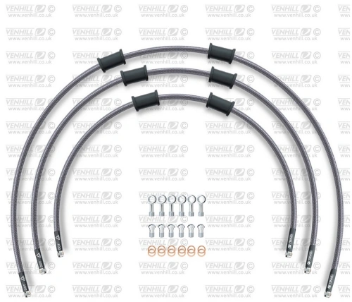 STANDARD Hadice přední brzdy sada Venhill POWERHOSEPLUS DUC-9005F (3 hadice v sadě) Průhledné hadice, chromové koncovky