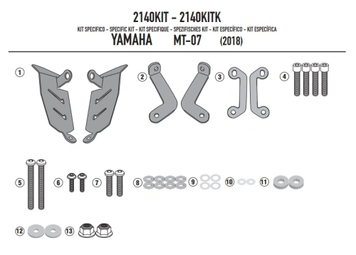 2140KIT sada pro samostatnou montáž nosiče TE 2140 bez Monoracku 2140FZ pro Yamaha MT-07 (18-20)