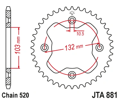 Hliníková řetězová rozeta JT JTA 881-38BLK 38 zubů, 520 černá