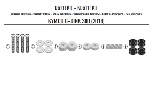 D6111KIT montážní sada Kymco G-Dink 300 (18-20) pro plexi 6111DT