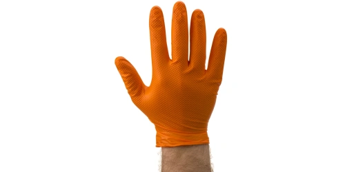 Rukavice nitrilové jednorázové, silnější vroubkované oranžové (50 ks)