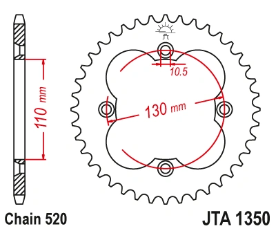 Hliníková řetězová rozeta JT JTA 1350-39BLK 39 zubů, 520 černá