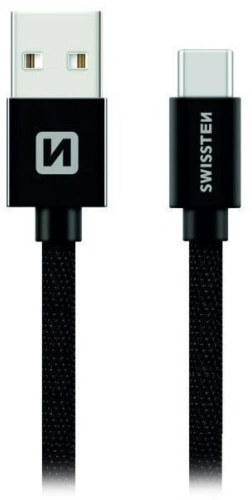 Swissten textilní datový kabel micro USB 0.2m černý