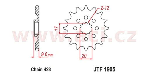 Řetězové kolečko pro sekundární řetězy typu 428, JT (14 zubů)