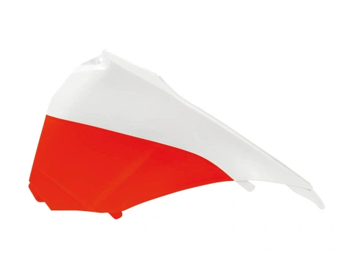 Boční kryt vzduchového filtru levý KTM, RTECH (neon oranžovo-bílý)