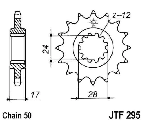 Řetězové kolečko JT JTF 295-15RB 15 zubů, 530 pogumované
