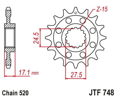 Řetězové kolečko JT JTF 748-15RB 15 zubů, 520 pogumované