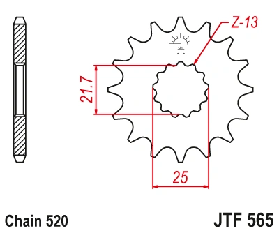 Řetězové kolečko JT JTF 565-14RB 14 zubů, 520 pogumované
