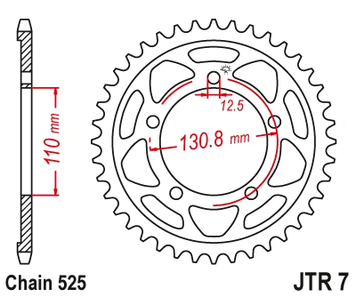 Řetězová rozeta JT JTR 7-44ZBK 44 zubů, 525 Černý zinek