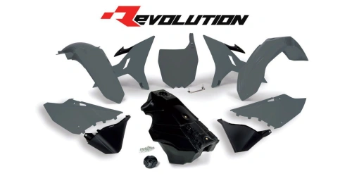 Sada plastů Yamaha - REVOLUTION KIT pro YZ 125/250 02-21, RTECH (limit. edice QUANTUM GREY, šedo-černá, 5 dílů, vč. nádrže