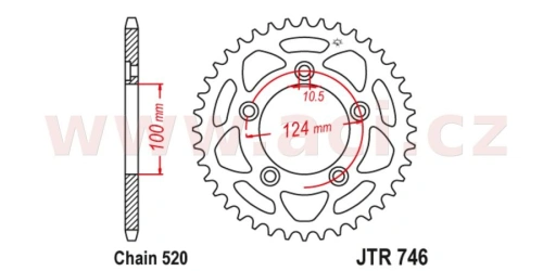 Ocelová rozeta pro sekundární řetězy typu 520, JT (46 zubů)