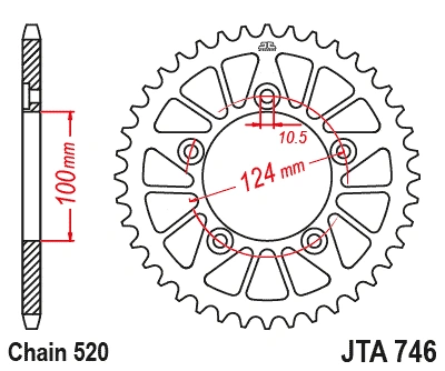 Hliníková řetězová rozeta JT JTA 746-44BLK 46)T, nt((520 černá