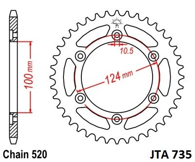 Hliníková řetězová rozeta JT JTA 735-39BLK 39 zubů, 520 černá