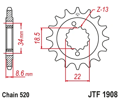 Řetězové kolečko JT JTF 1908-15RB 15 zubů, 520 pogumované