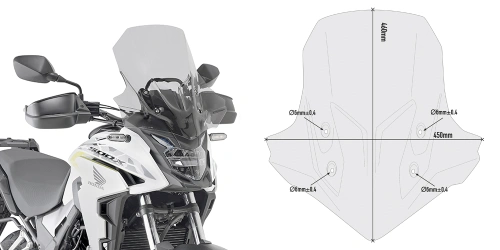 D1171S plexi kouřové Honda CB 500 X (19-21), vxš460x450 mm, o 30 mm vyšší než originál