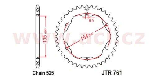Ocelová rozeta pro sekundární řetězy typu 525, JT (39 zubů)