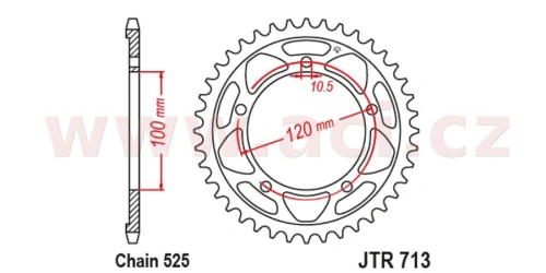 Ocelová rozeta pro sekundární řetězy typu 525, JT (42 zubů)
