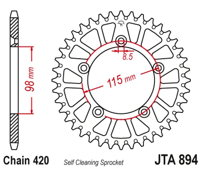 Hliníková řetězová rozeta JT JTA 894-46BLK 46 zubů, 420 černá