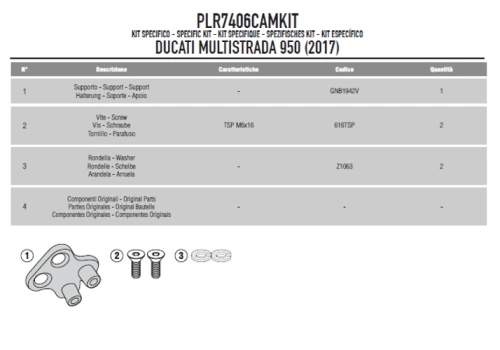 PLR7406CAMKIT montážní sada pro Ducati Multistrada 950 (17-18) pro hnosič PLR 7406CAM