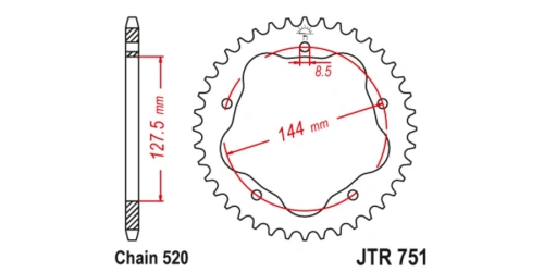 Ocelová rozeta pro sekundární řetězy typu 520, JT (42 zubů)
