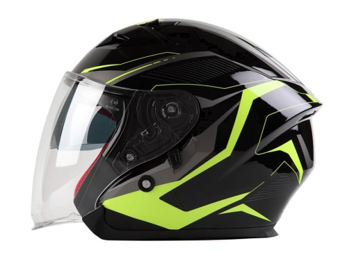 OF 878 Skútrová helma s plexi a sluneční clonou - černo/zelená reflexní