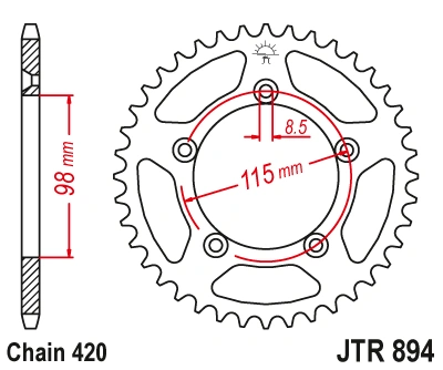 Řetězová rozeta JT JTR 894-48ZBK 48 zubů, 420 Černý zinek
