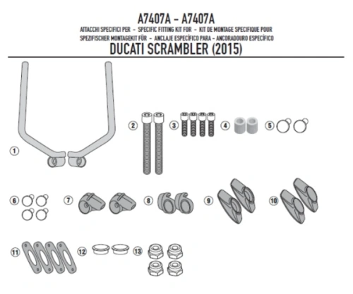 A7407A montážní sada pro plexi kouřové 7407A pro Ducati Scramler 400/800 (15-20)