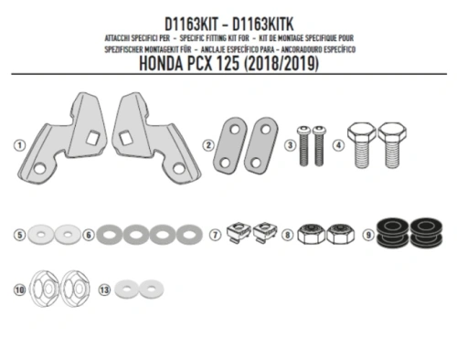 D1163KIT montážní sada Honda PCX 125 (18-20) k plexi 1163DT, 1129DT, 1129DT