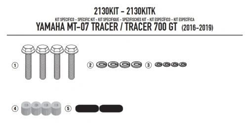2130KIT montážní sada Yamaha MT-07 Tracer 700 (16-20) - pro montáž 2130FZ s orig. bočními kufry