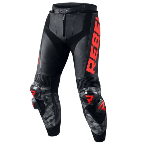 Kožené kalhoty REBELHORN REBEL BLACK/FLO RED