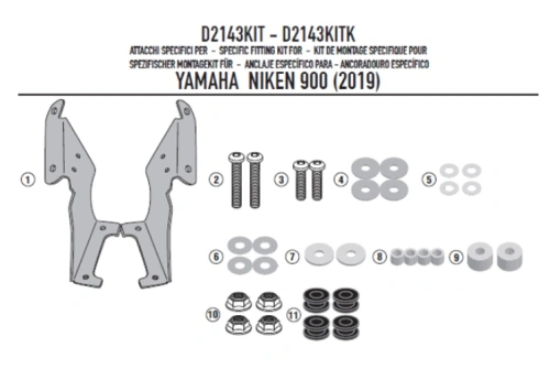 D2143KIT montážní sada pro plexi D 2144ST pro Yamaha NIKEN 900 (19-20)