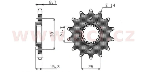 Řetězové kolečko pro sekundární řetězy typu 530, SUNSTAR (15 zubů)