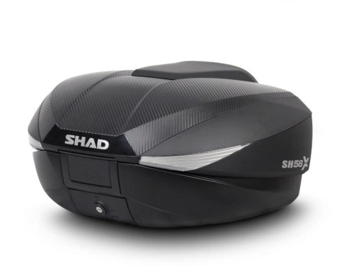 Vrchní kufr na motorku SHAD SH58X karbon (rozšiřitelný koncept) se zámkem PREMIUM a opěrkou