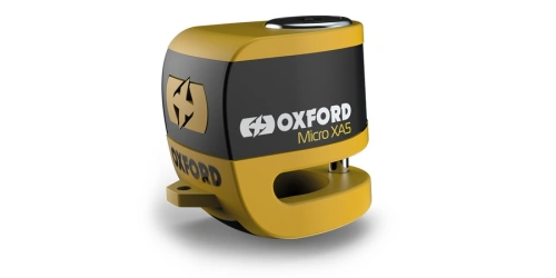 Zámek kotoučové brzdy Micro XA5, OXFORD (integrovaný alarm, žlutý/černý, průměr čepu 5,5 mm)