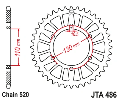 Hliníková řetězová rozeta JT JTA 486-42BLK 42 zubů, 520 černá
