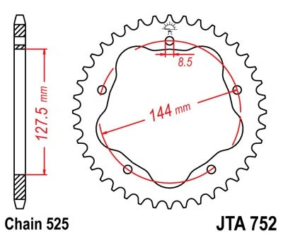 Hliníková řetězová rozeta JT JTA 752-39BLK 39 zubů, 525 černá
