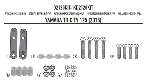 D2120KIT montážní sada pro plexi čiré 2120DT pro Yamaha Tricity 125-155 (14-20)