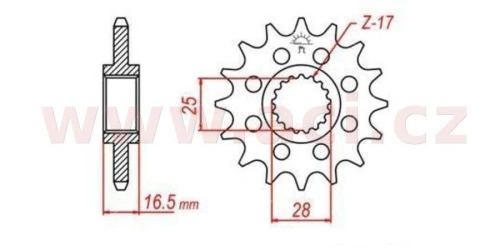 Řetězové kolečko pro sekundární řetězy typu 525, JT - Anglie (16 zubů)