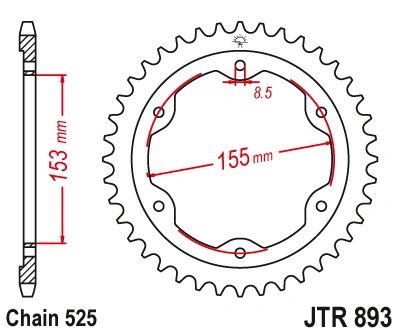 Řetězová rozeta JT JTR 893-38ZBK 38 zubů, 525 Černý zinek