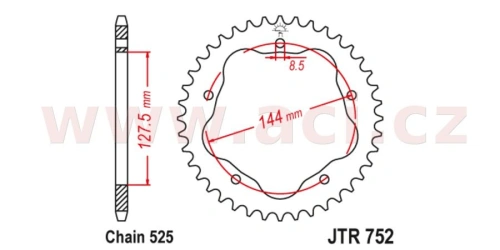Ocelová rozeta pro sekundární řetězy typu 525, JT (42 zubů)