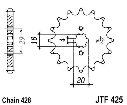 Řetězové kolečko pro sekundární řetězy typu 428, JT - Anglie (14 zubů)
