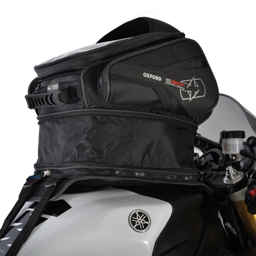 Tankbag na motocykl S30R, OXFORD (černý, s popruhy, objem 30 l)
