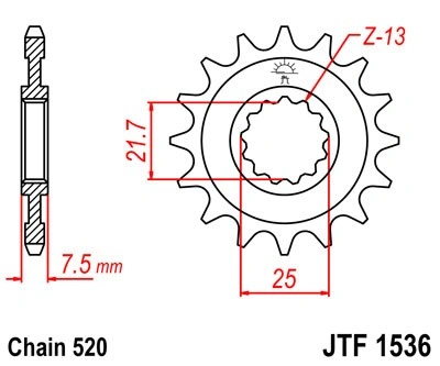 Řetězové kolečko pro sekundární řetězy typu 520, JT - Anglie (15 zubů)