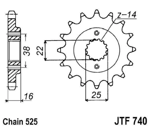 Řetězové kolečko JT JTF 740-15RB 15 zubů, 525 pogumované