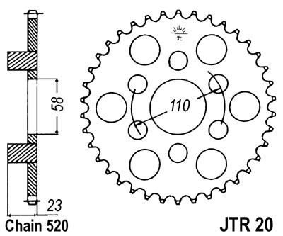 Řetězová rozeta JT JTR 20-40 40 zubů, 520