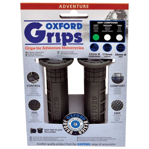 Gripy Adventure, OXFORD (tmavě šedá pryž, tvrdost pryže medium, na řidítka o průměru 22 mm, pár)