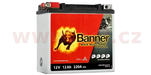 Baterie 12V, ETX 14, 12Ah, 220A, BANNER Bike Bull AGM PRO 150x88x145